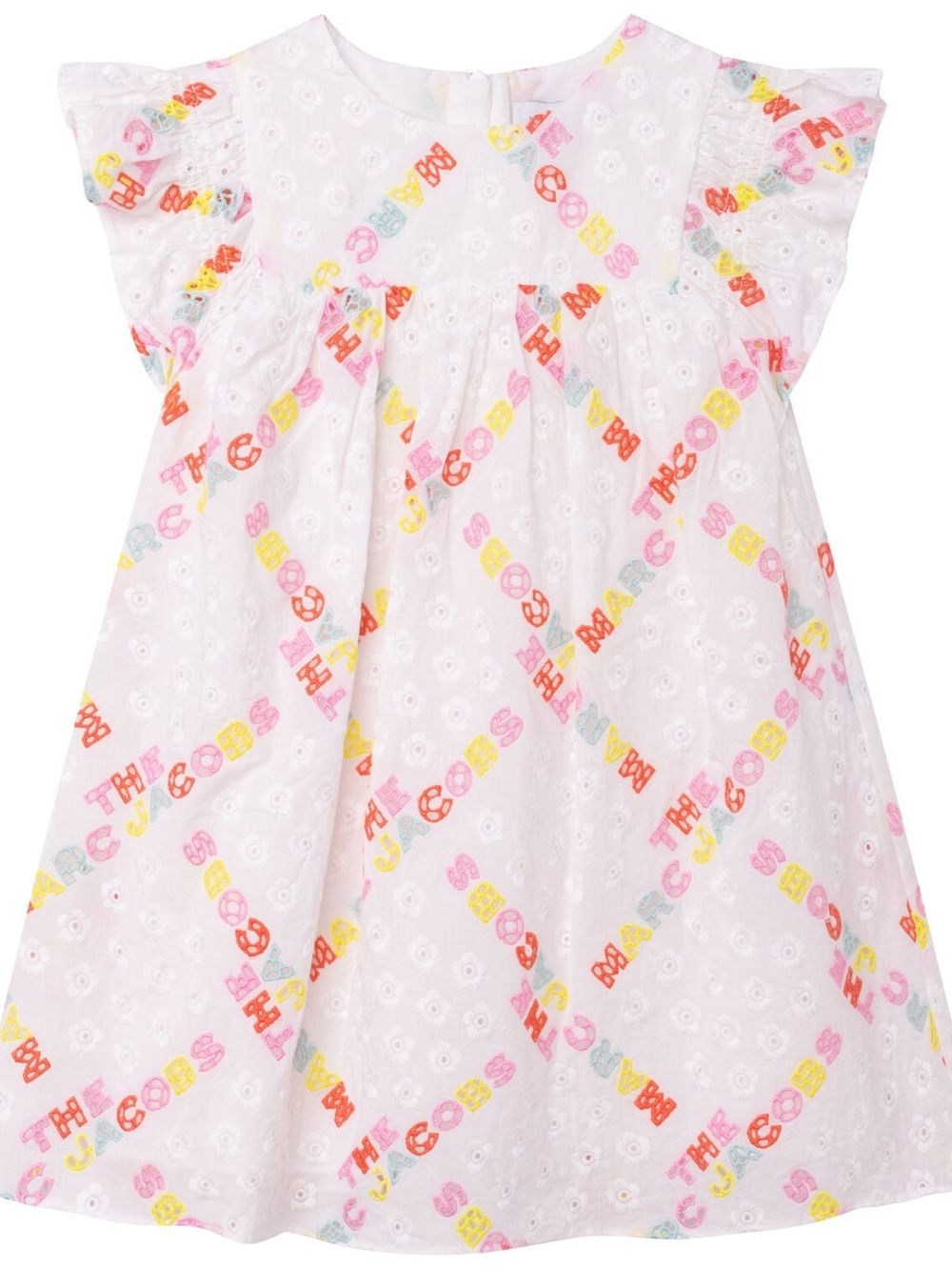 Marc Jacobs Girls White Logo Broderie Anglaise Dress 5